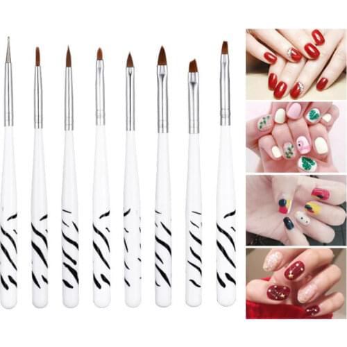 8 Size/Set Nail Art Brush Zebra Handles Uv Gel Nail Art Brush Zebra Pattern Drawing Liner Painting Pen Polish Professional