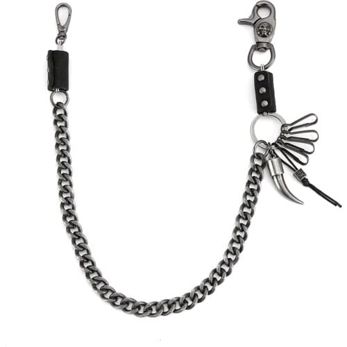 Biker Wallet Chains Wolf Tooth Charm Bicycle Belt KeyChain Hip-hop Street Punk Alloy Plating Jeans Pant Black Chains 2021 DR88