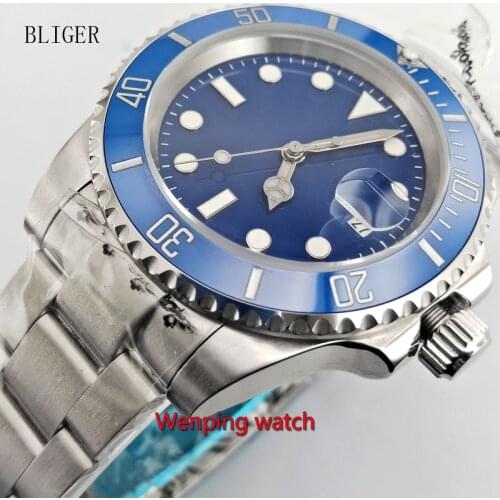 Bliger 40mm Sterile Blue Dial Sapphire Crystal Automatic Mens Watch Wristwatches W2757