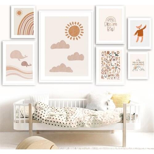 Bohemia Rainbow Dolphin ABC Education Nursery Wall Art Canvas Painting Nordic Posters And Prints Wall Pictures Kids Room Decor