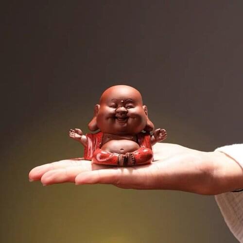 Zen Happy Buddha Statue Tea Pets Zisha Cute Ornaments Can Be Cultivated Joy Maitreya Tea Play Tea Art Home Decoration