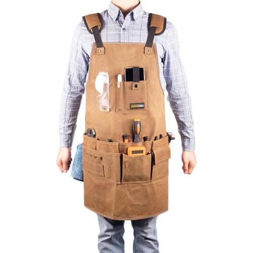 Hardware Parts Tool Pinafore Garden Multipurpose Pockets Apron Oil Wax Canvas Apron Electrician Repair Workshop Working Clothes