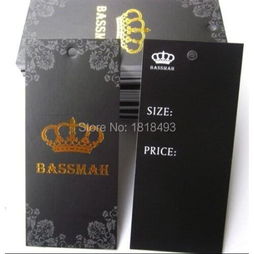 Customized golden logo stamped printing hang tag/clothing glossy paper swing tags/garment label/printed tags brand
