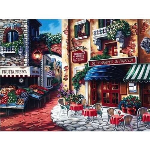Painting By Numbers DIY Dropshipping 50x65 60x75cm Small town early morning Landscape Canvas Wedding Decoration Art picture Gift