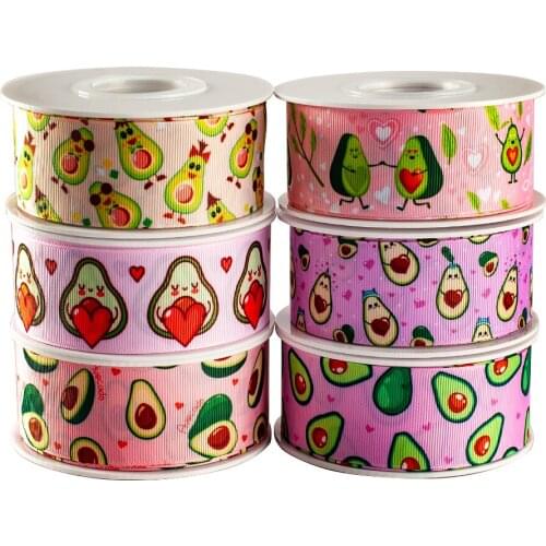 Cute Cartoon Printed Grosgrain Ribbon Avocado Fruit Satin Tape 10yards for DIY Holiday Party Hair Bow Center Bag Materials
