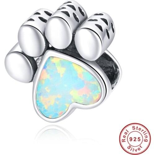 Cute dog paw charm 925 sterling silver original beads fit brand silver bracelet accessories wedding gifts high quality jewelry