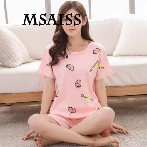 MSAISS Summer Teenage Girl Short Sleeve Cotton Pajamas Cute Cartoon Print Women Casual Home Short Sleepwear