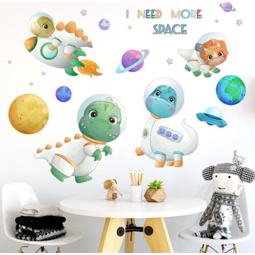 Cartoon Planet Dinosaur Wall Sticker DIY Baby Kids Nursey Living Room Doll House Decoration Wallpaper Self-adhesive Mural Decor