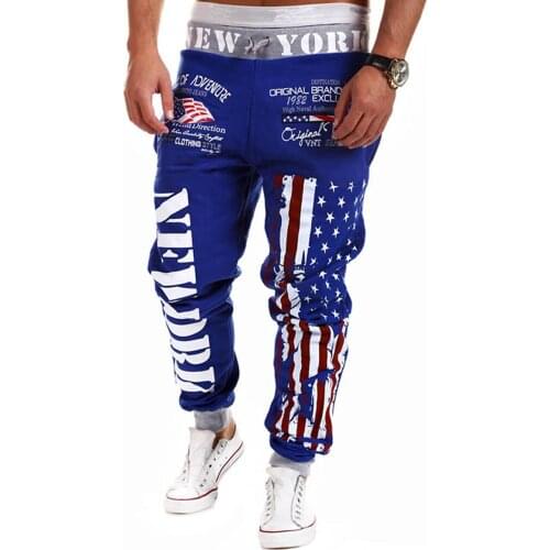 America Flag Pattern Mens Cotton Harem Pants Elastic Waist Casual Pants Male Sweatpants High Quality Pants Fashion Trousers NEW