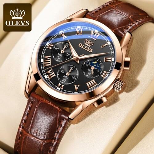OLEVS Top Brand Mens Quartz Watch Noctilucent Business Waterproof Luxury Watch Leather Strap Relogio Masculino
