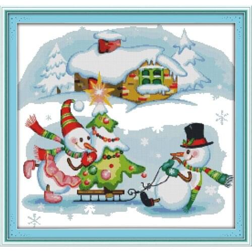 Christmas snowman (6) cross stitch kit DIY hand embroidery set craft handmade needlework winter snow season skiing snowman set