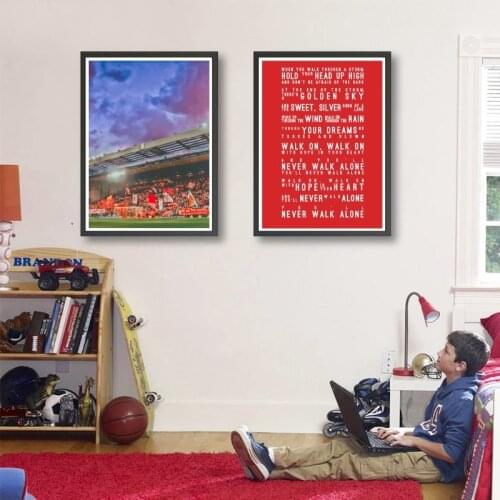Anfield Stadium Liverpool Art Print Wall Art Picture Poster ,You'll Never Walk Alone Lyrics Art Canvas Painting Home Decor