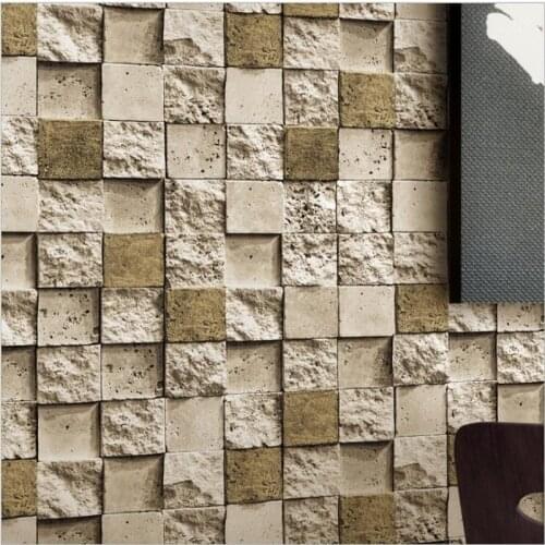 Beibehang Retro Brick Wallpaper 3d Cubic Culture Stone Wallpaper Background Wall Restaurant PVC Mosaic Brick Wall paper