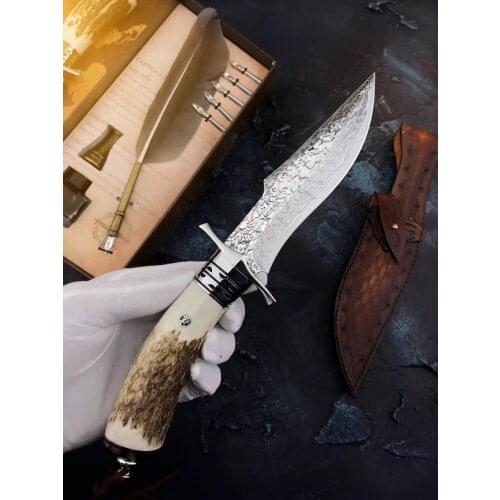 Handmade forged Damascus steel hunting knife 60 HRC Damascus Steel fixed knife Survival knife
