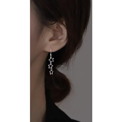 POPACC New Simple Hollow Star Earrings Summer Temperament Fresh Earrings Long Ear Hooks Female Party Fashion Accessories