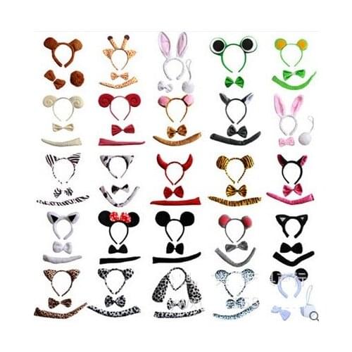 Halloween XMAS Party Adult Child Animal Ear Hairband Headband Tail Bow Necktie Cartoon Costume Cosplay Accessory stage props