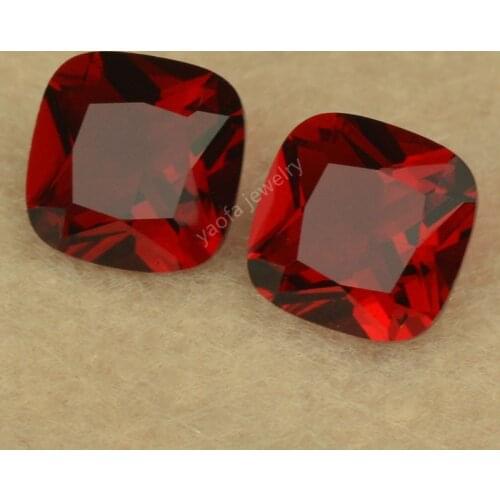 Sale 4x4~12x12mm 5A Dark Red Garnet Color Square Cushion Shape Princess Cut Stone Loose Synthetic Glass Beads Gems For Jewelry