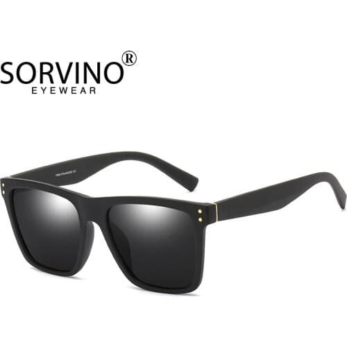 SORVINO Vintage Big Square Sunglasses Polarized Men 2019 Brand Designer Black Sun Glasses Mens High Quality Flat Top Shades P387