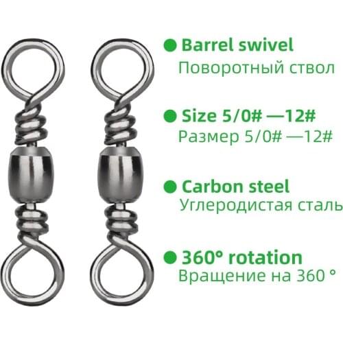 TIANNSII 1000pcs Barrel Bearing Rolling Swivel Solid Ring LB Lures Fishing Connector Fish Line Hooks Fishing Tackle Accessories