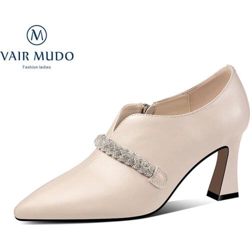 VAIR MUDO Ankle Pumps Shoes Elegant High Heels Pointed Toe Black Elegant Office & Career Spring Autumn Style Sewing Shoes QS3