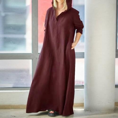 Spring Womens Long Sleeve Hooded Maxi Dress Autumn Ladies Loose Hoodie Long Dress Femme Solid Casual Daily Baggy Dress S-5XL