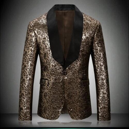 Spring Male Autumn 2020 Classic Luxury Brand Blazer Men Single Button Slim Wealthy Gold Famous Designer Suit Jacket 8668