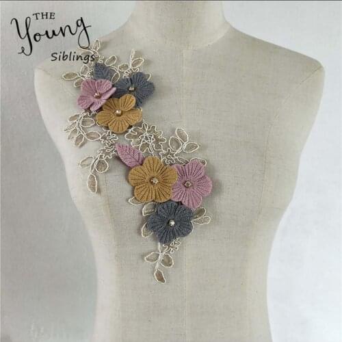 High Quality Embroidery Lace Collar Fashion 3D Flower Gold Lace Fabric Embellishment Neckline DIY Applique Sewing Craft Supplies
