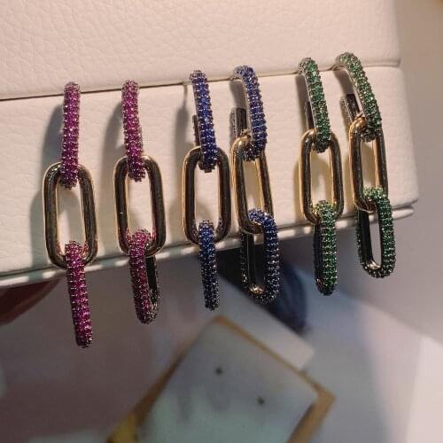 HIBRIDE CZ Link Chain Drop Earrings For Women Wedding Party Dubai Bridal Jewelry boucle d'oreille femme Gift Jewelry E-134