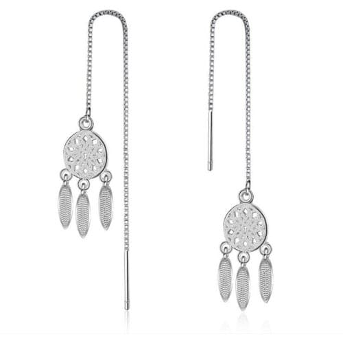 KOFSAC New Fashion Lady Ear Line Dreamcatcher Drop Earring Jewelry 925 Sterling Silver Earrings For Women Party Accessories Gift