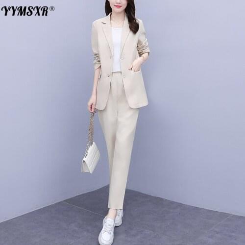 Large Size Womens Suit Pants 2-piece Set Spring and Summer 2021 New Long-sleeved Ladies Jacket Womens Fashion Trousers