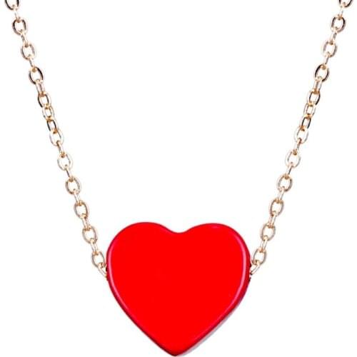 New Unique Simple Fashion Red Love Heart Pendants Necklace For Women Gold Color Metal Necklace Party Gift Wholesale Drop Shiping