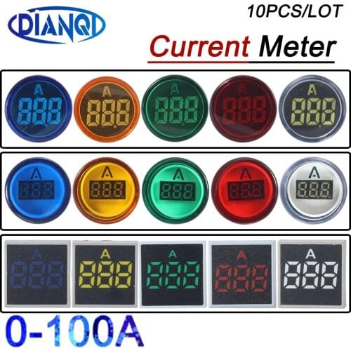 10pcs Small mini Ampermeter 22mm LED Digital Display power signal light AC 60-500V 0-100A Ammeter Current Meter Gauge Indicator