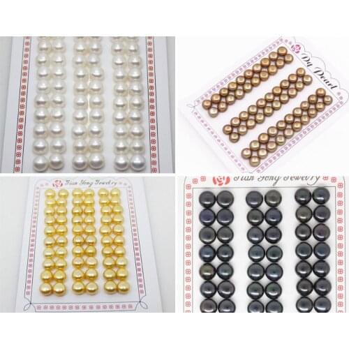 30 PAIR 8mm Half Hole Freshwater Button Pearl Loose Beads For Earring DIY Choose White Golden Pink Brown Blue