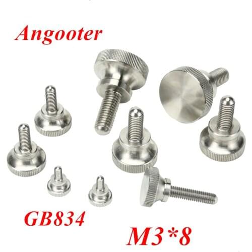 50pcs GB834 M3*8 Stainless steel Round Head Knurled Thumb Screw Hand Tighten Curtain Wall Glass Lock Screws Adjustable Screws