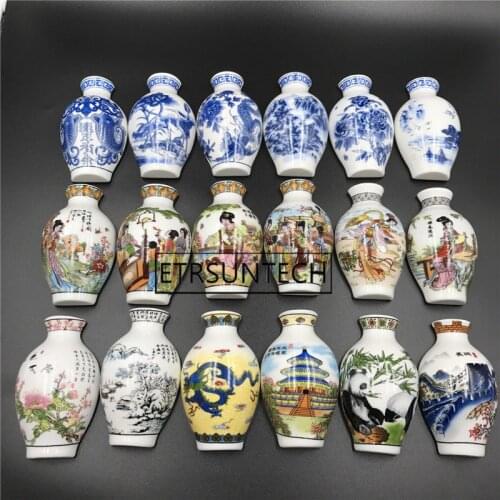 60pcs Chinese Ceramic Flower Vase Shape Fridge Magnets Use on Whiteboard Blackboard Kids Gifts Home Decoration