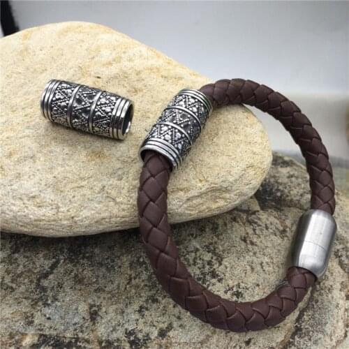 8.5mm Hole 316l Stainless Steel Cylinder Irregular Dots European Charms Beads For Men Leather Bracelet DIY Jewelry Making