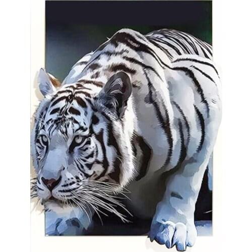 DIY Diamond Painting White Tiger Diamond Embroidery Mosaic Full Round Rhinestones Picture Portrait Home Decor Handmade Art Gift