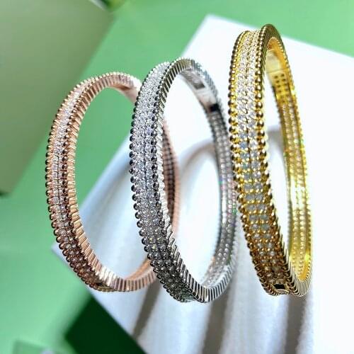 Hot Brand For Women Luxury Double Row Zircon Bangle Gold Bracelet Ladies Jewelry Fashion Bracelet Party Jewelry Glitter Bangle
