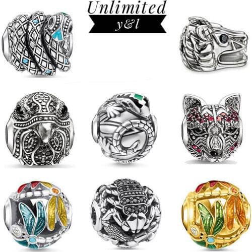 Dragonfly Scorpion Snake Lizard Fox Eagle Dragon Charms Beads 925 Sterling Silver DIY Jewelry Accessories Fit Bracelet Necklaces