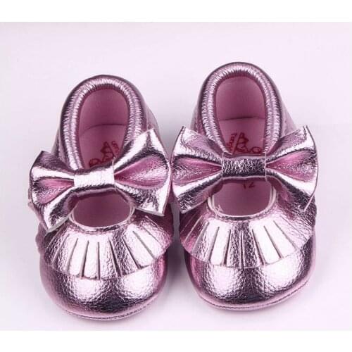 Spring Autumn Solid Leather Butterfly Knot Baby Shoes Girls 0-15M Baby Shoes For Newborn Baby Moccasins First Walkers F12