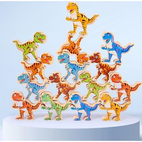 Kids Dinosaur Stacking Toy Wooden Animals Balance Blocks Board Game Educational Stacking Building Block Toy Christmas Gift