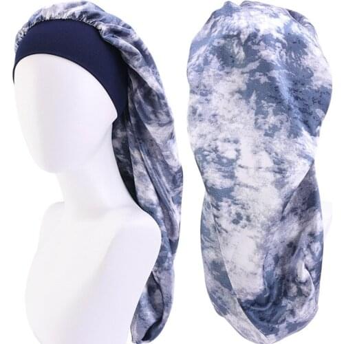 Hats For Women Multifunction New Tie-dyed Ding Long Hair Sleeping Cap Long Barrel Cap Hair Care Cap Elastic Hair Scarf Cap 66