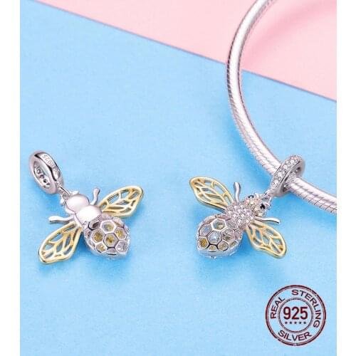 Hot sale bee zircon pendant charm fit original bracelet charm & necklace beads 925 sterling silver jewelry woman gift DIY
