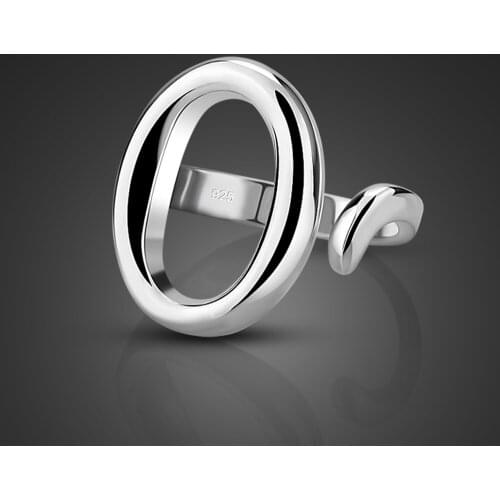 Fashion Brand Jewelry 100% 925 Sterling Silver Letter O Ring For Woman minimalism Design Adjustable Size Ring Gift