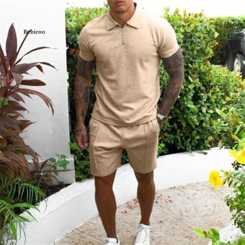 New Men Summer Solid Short Sleeve Casual Sport Suit Fashion Two Piece T-Shirt Shorts Tracksuit Set Fitness Bodybuilding