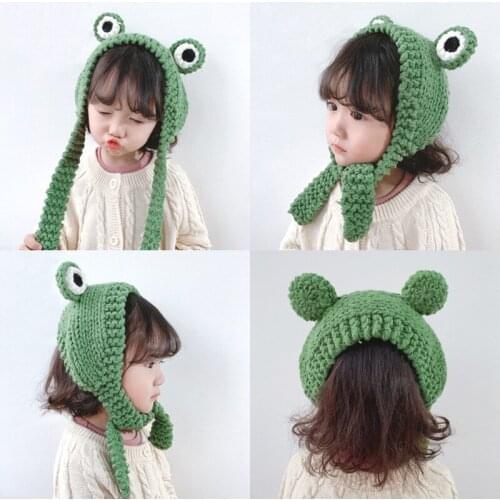 2021 Fashion Kid Frog Hat Beanies Knitted Winter Solid Hip-hop Skullies Children Cap Costume Accessory Gifts Warm Bonnet 039