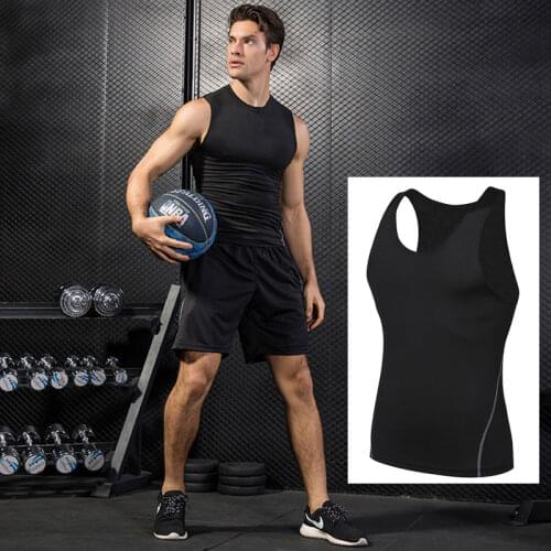 Men Running Vest Sports Fitness Compression T-Shirts Tank Top Fitness Workout Slimming Body Shaper Tights Sport Shirt Underwear