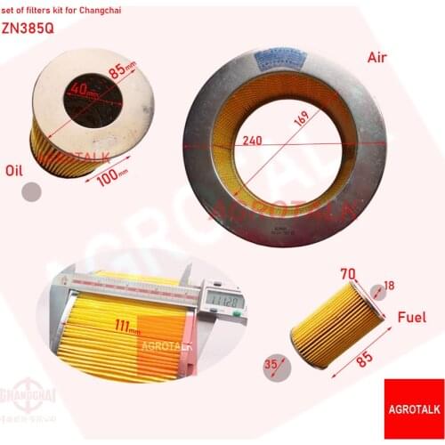 Set of fuel filter + oil filter + air filter for Changchai ZN385Q like the generator set use , part number