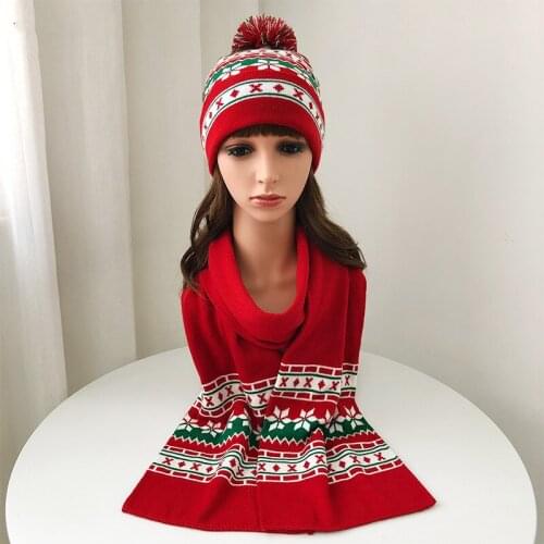 New Autumn And Winter Knitted Woolen Christmas Hat, Wool Ball Flanging, Cute Christmas Scarf And Scarf Set For Women And Men