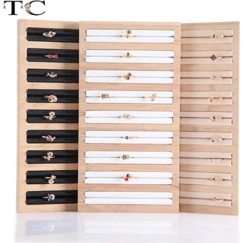 Novelty Wood Jewelry Display Stand 9 Lines Jewelry Bamboo Display Stand Showcase Ring Organizer Tray